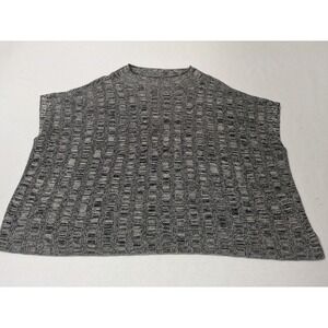 EILEEN FISHER Black White Silk Organic Linen Funnel Neck Box‎ Top XS Old Money